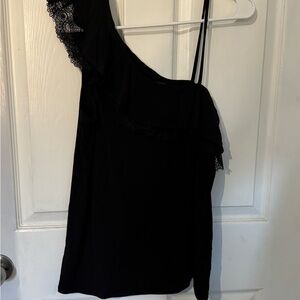 Elegant Black One-Shoulder Lace Blouse